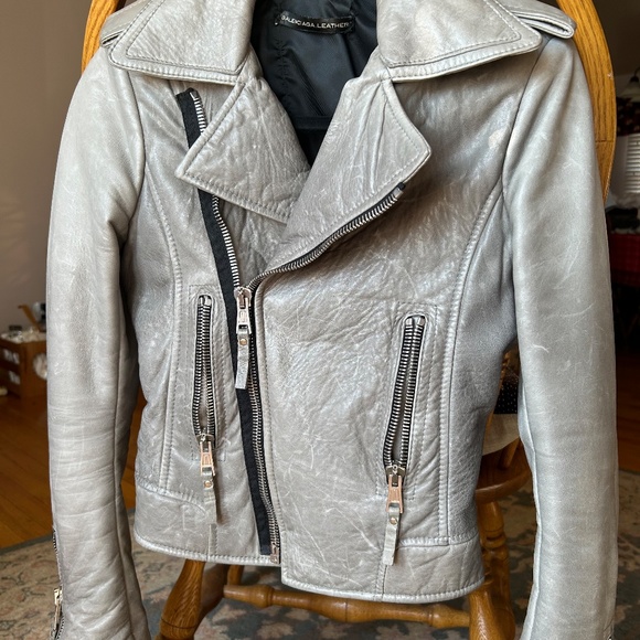 2008 BALENCIAGA LEATHER MOTO JACKET in Light Grey, size 38 - Picture 6 of 16